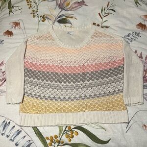 American Eagle 100% Cotton Cream Multicolor Knit Sweater - Size L
